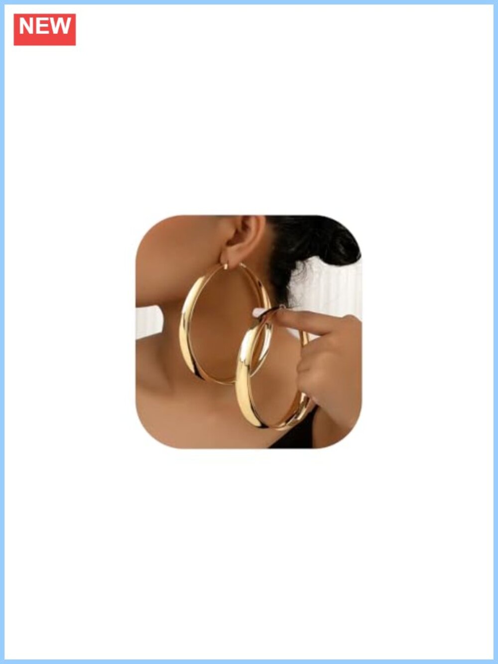 Chunky Wide Flat Hoop Dangle Earrings Zinc Rhinestone Lever Back